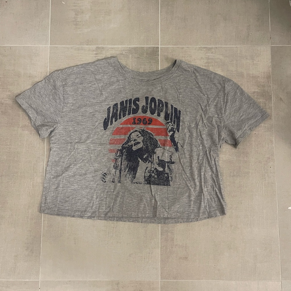 Old Navy Gray Janis Joplin Graphic Crop Top